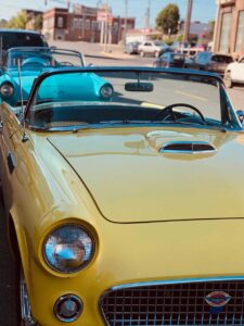 vintage cars parked on town street
