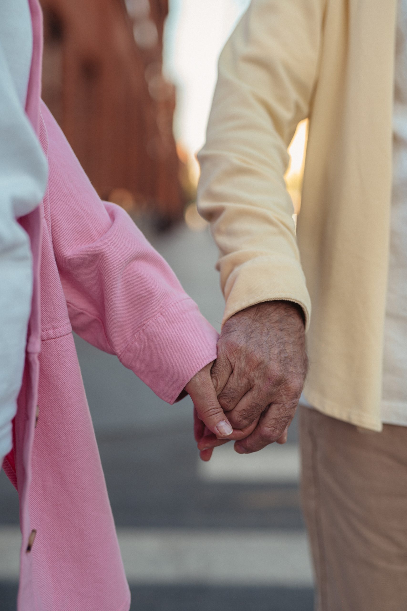 Elderly couple holding hands in Los Angeles